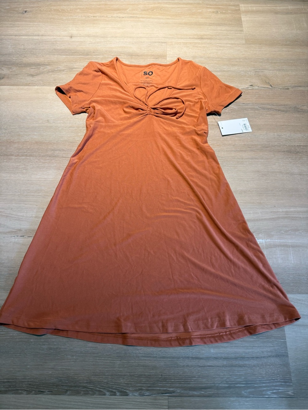 SO Burnt Orange Twist-Front Short Sleeve A-Line Dress